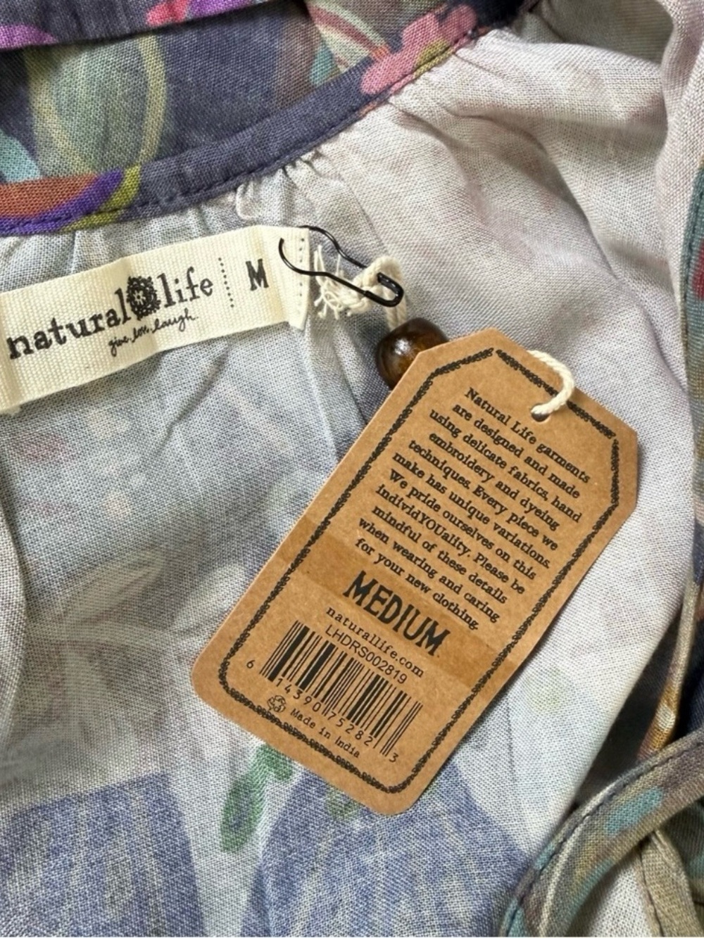 Natural Life Lizzie Midi Dress Blue Patchwork Boho Floral Medium NWT - Picture 8 of 9